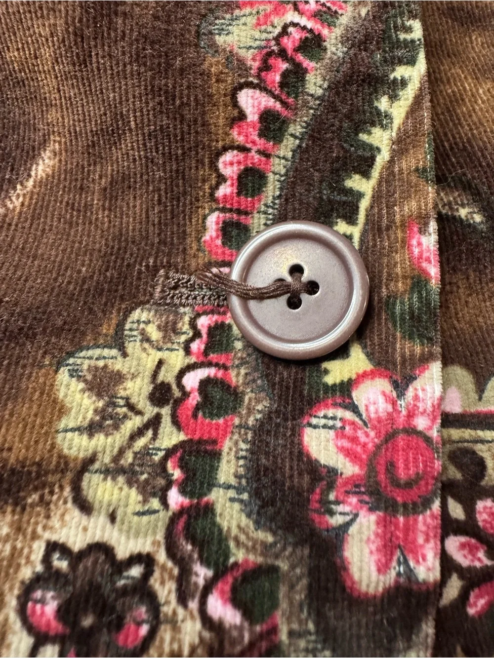 Larry Levine Brown Velvet Paisley Blazer with Pink Accents
